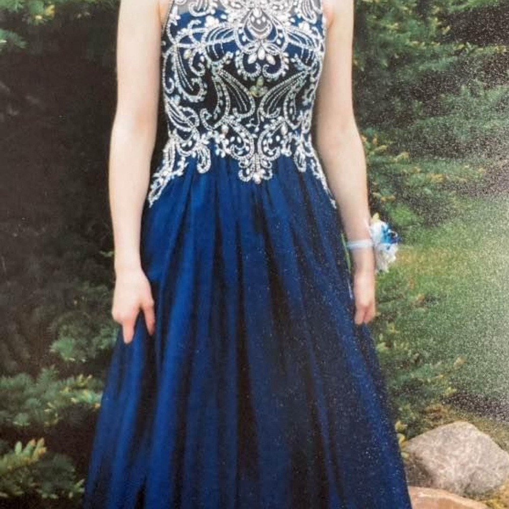 Tiffany Designs Royal Blue and Silver Prom Dress